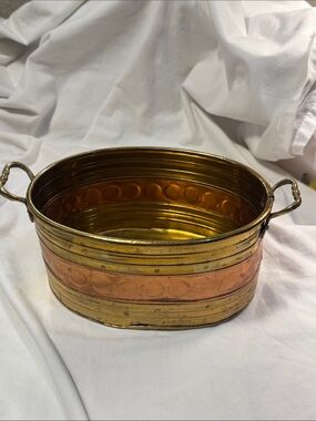 Vintage Brass and Copper Oval Planter with Handles